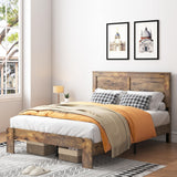 GJQN Queen Size Bed Frame with Headboard, Rustic Wood Platform Bed Frame with 12 Wooden Slats Support, No Box Spring Needed, Noise Free (Dark Brown, Queen) GJQN