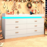 Hlivelood 6 Drawer Dresser with LED Light and Charging Station, 59" Modern Chest of Drawers for Closet, Wide Drawer Organizer Cabinet for Bedroom, Living Room, Entryway, Hallway, White Hlivelood