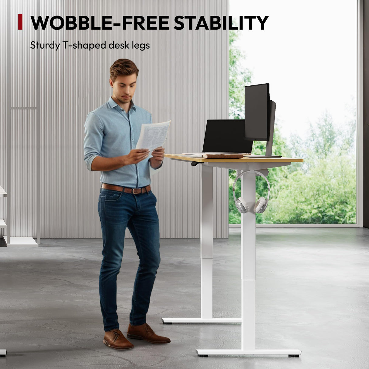 SANODESK Standing Desk Height Adjustable Electric Stand up Desk 40x24 Inches Sit Stand Home Office Desk with Splice Board, White Frame/Maple Top SANODESK