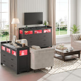 Alohappy 7 Drawers Dresser for Bedroom, Black Dresser with LED Lights and Charging Station, Wood Modern Dressers Chest of Drawers with 3 Visual Drawers, Storage Dressers Organizer for Bedroom, Hallway Alohappy