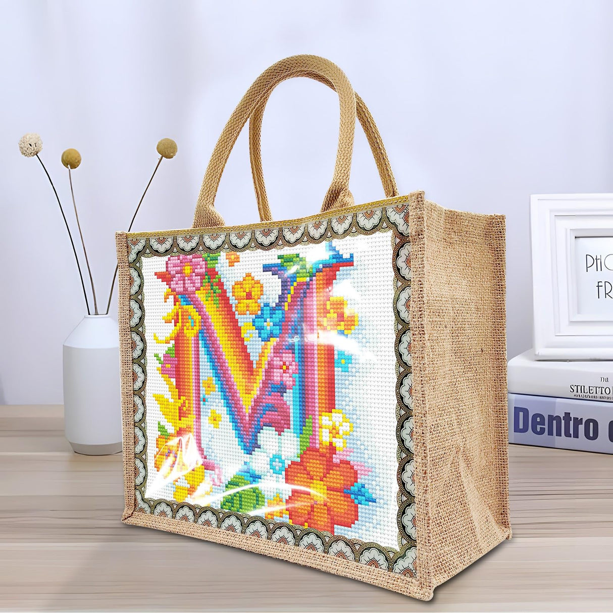 5D Diamond Art Painting Tote Bag Kit, DIY Painting Handbag Kits, Art Bag for Home Organizer (Single Side Dot Diamond)-M-1 WoodArtSupply