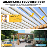 UPHYB Louvered Pergola 12x12ft, Adjustable Aluminum Pergola with Waterproof Curtains and Nets, Sun & Rain Shade for Patio, Modern DIY Outdoor Living Upgrade, Woodgrain UPHYB