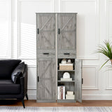Tall Grey Bathroom Cabinet with 6 Shelves, 2 Doors & Drawer for Narrow Spaces WEENFON