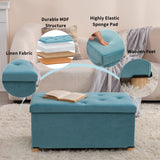 BRIAN & DANY 30 Inches Folding Storage Ottoman Bench, Ottoman with Storage for Living Room, with Wooden Feet and Lid, Teal BRIAN & DANY