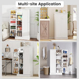 NEWOWNDS 50'' LED Kitchen Pantry Storage Cabinet, White Pantry Cabinets for Kitchen Storage with Adjustable Shelves, Freestanding Food Storage Cabinet with Doors for Living Room and Dinning Room NEWOWNDS
