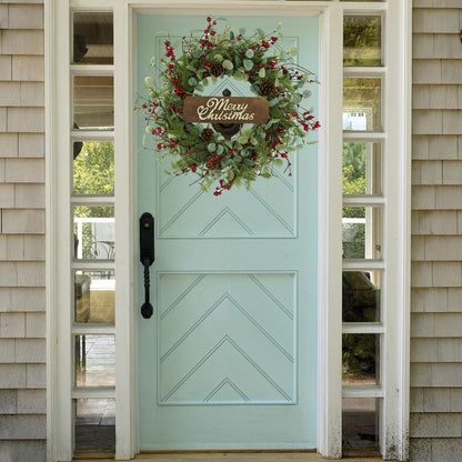 Christmas Wreath, Christmas Wreaths for Front Door,Artificial Christmas Wreath with Sparkling Leaves and Pine Needles are paired with Plump Pine and red Berries,Wreath for Indoor Wall Window Decor.