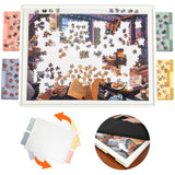 Playboda 1000 Pieces Rotating Plastic Puzzle Board with Drawers and Cover, 30"x22" Portable Jigsaw Puzzle Table for Adults, Lazy Susan Spinning Puzzle Boards Playboda