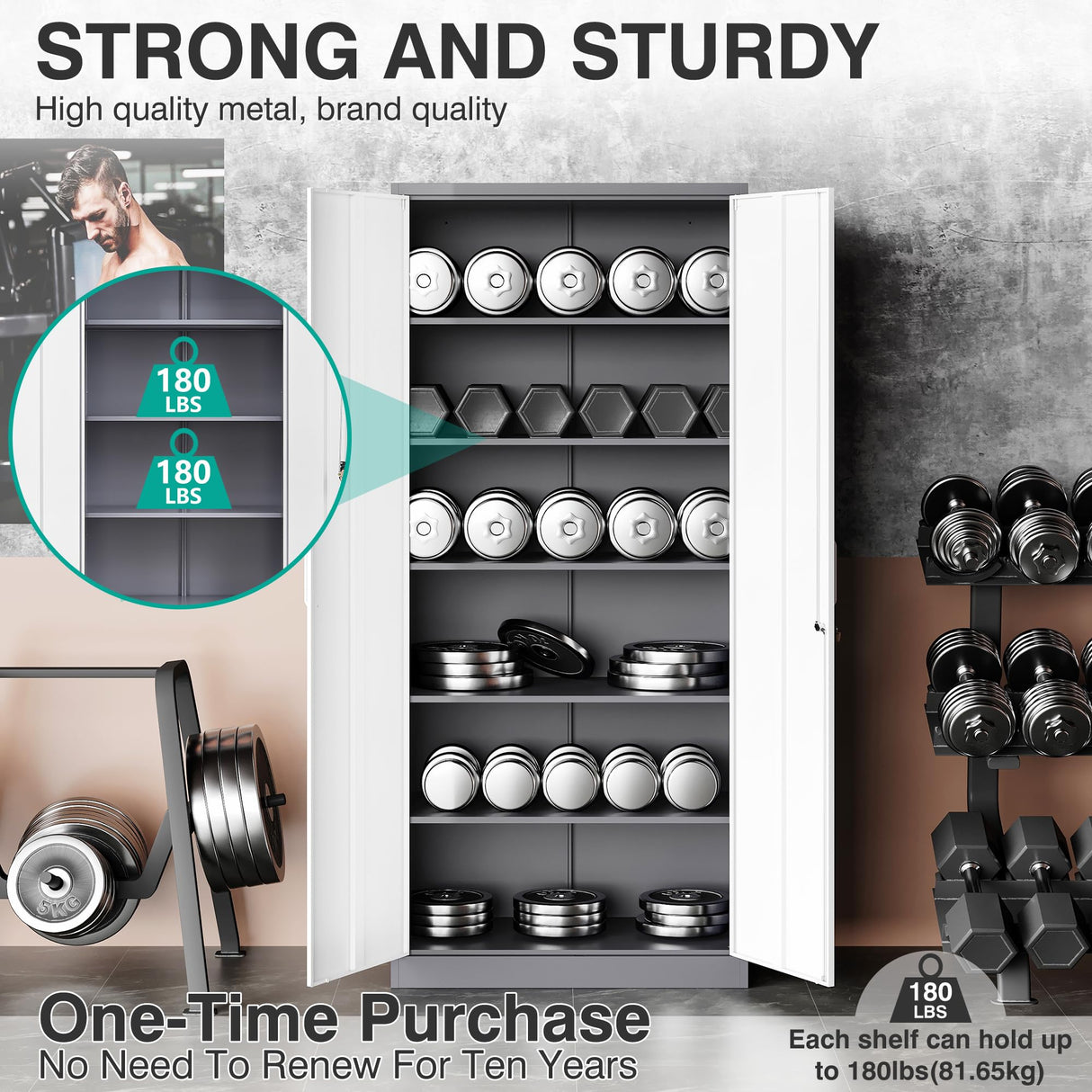 SISESOL Metal Storage Cabinet with Doors and Shelves, 71" Tool Storage Cabinet- Garage Cabinets and Storage System Kitchen Pantry Storage Cabinet with Adjustable Shelves Steel Storage Tall Cabinet SISESOL