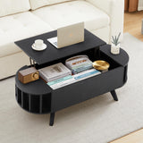 FurSch Wood Lift Top Coffee Table with Hidden Storage, 47.24" Oval Lift Table Top Curved Profile Design Conversation Table for Living Room, Office (Black) FurSch