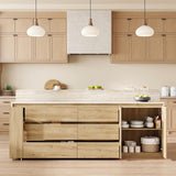 90.6"W Stationary Kitchen Island with Double-layer Countertop, Kitchen Island Storage Cabinet with Adjustable Shelves & 6 Drawers, Island table with Pull Out Spice Rack for kitchen , Dining Room UKAOCAI