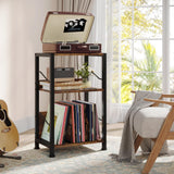 Hosfais 3-Tier Record Player Stand - Retro Vinyl Record Storage End Table Records for Living Room Bedroom (Rustic Brown) Hosfais