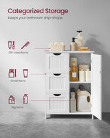 VASAGLE White Bathroom Storage Cabinet with 3 Drawers and Adjustable Shelf, Freestanding Organiser VASAGLE