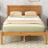 P PURLOVE Full Size Bed Frame,Solid Wood Platform Bed with Headboard,No Box Spring Needed,Oak P PURLOVE