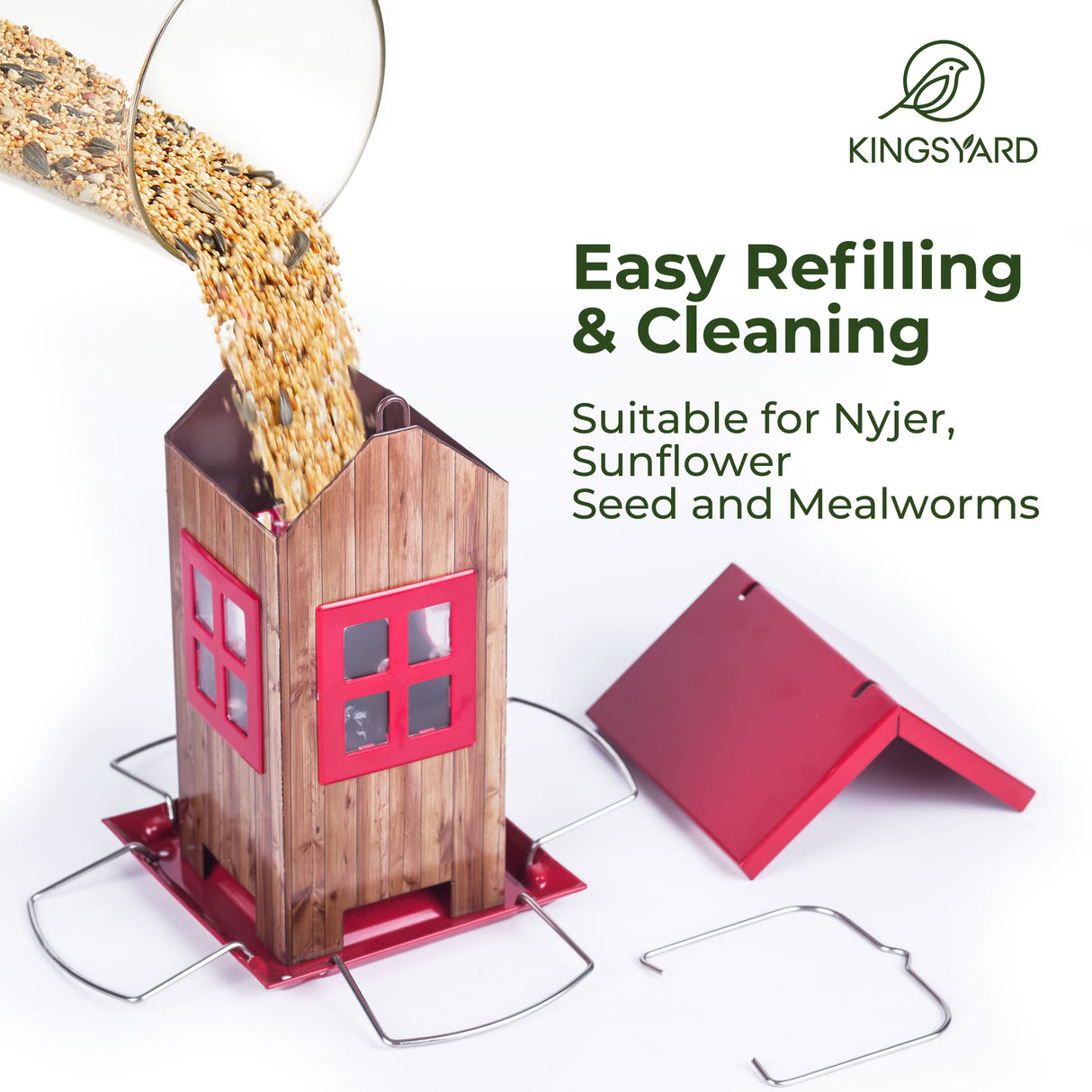 Kingsyard Cute Bird House Feeders for Outside, Hanging Metal Bird Feeder with 4 Ports, Outdoor Garden Yard Decorations for Cardinals Finches Chickadees Goldfinches & Sparrows Birds Watching Kingsyard