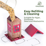 Kingsyard Cute Bird House Feeders for Outside, Hanging Metal Bird Feeder with 4 Ports, Outdoor Garden Yard Decorations for Cardinals Finches Chickadees Goldfinches & Sparrows Birds Watching Kingsyard