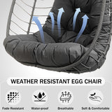 Hanging Egg Chair with Stand, Outdoor Patio Rattan Wicker Swing Egg Chair, Outdoor Indoor Hammock Chair for Porch, Living Room, Poolside and Balcony, 350LBS Capacity, Dark Grey XZHQHB