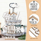 GlikCeil 19 Pcs Neutral Winter Tiered Tray Decor Sets Cozy Snowflakes Wooden Signs Tiered Tray Decor Rustic Farmhouse Decoration for Winter Xmas Home Tabletop(Rustic) GlikCeil