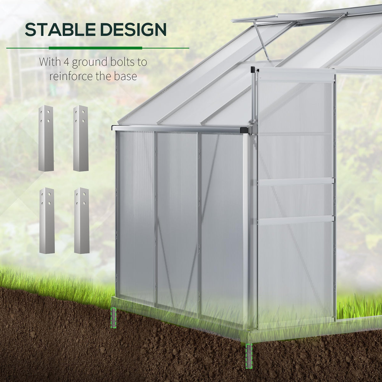 Outsunny 6' x 4' Aluminum Lean-to Greenhouse Polycarbonate Walk-in Garden Greenhouse with Adjustable Roof Vent, Rain Gutter and Sliding Door for Winter, Clear Outsunny