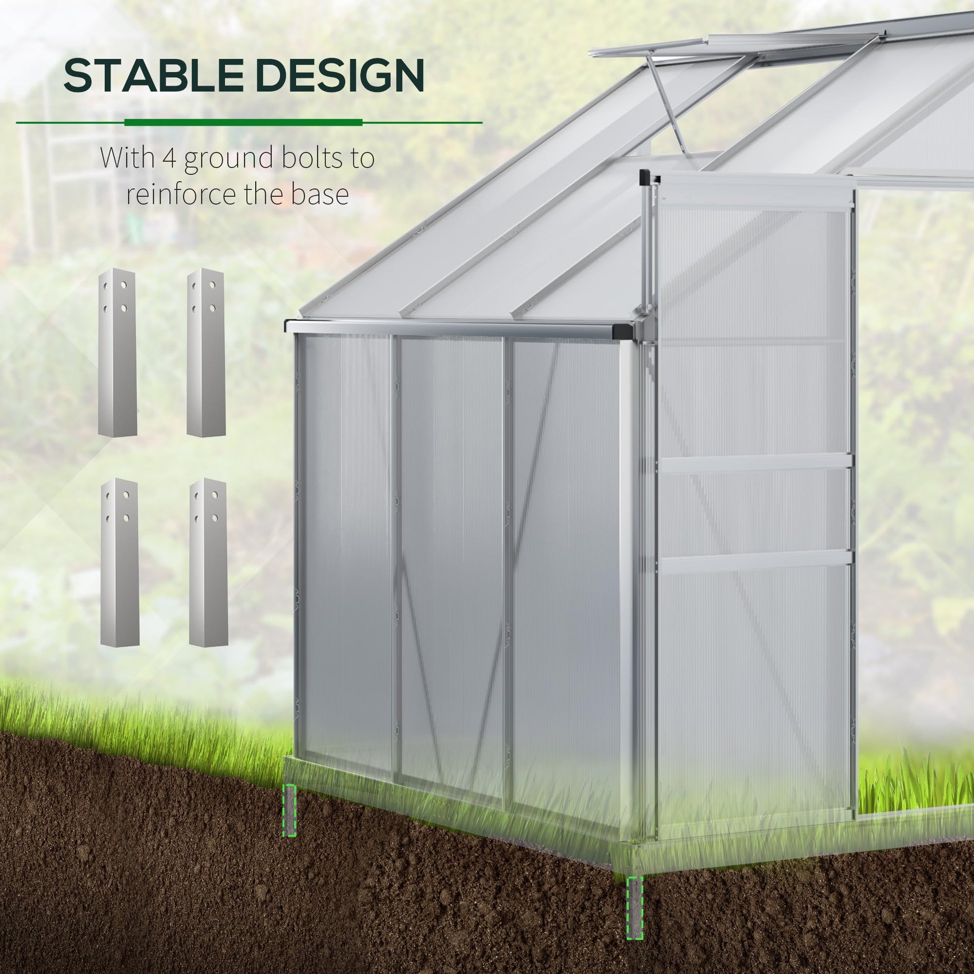 Outsunny 6' x 4' Aluminum Lean-to Greenhouse Polycarbonate Walk-in Garden Greenhouse with Adjustable Roof Vent, Rain Gutter and Sliding Door for Winter, Clear - WoodArtSupply