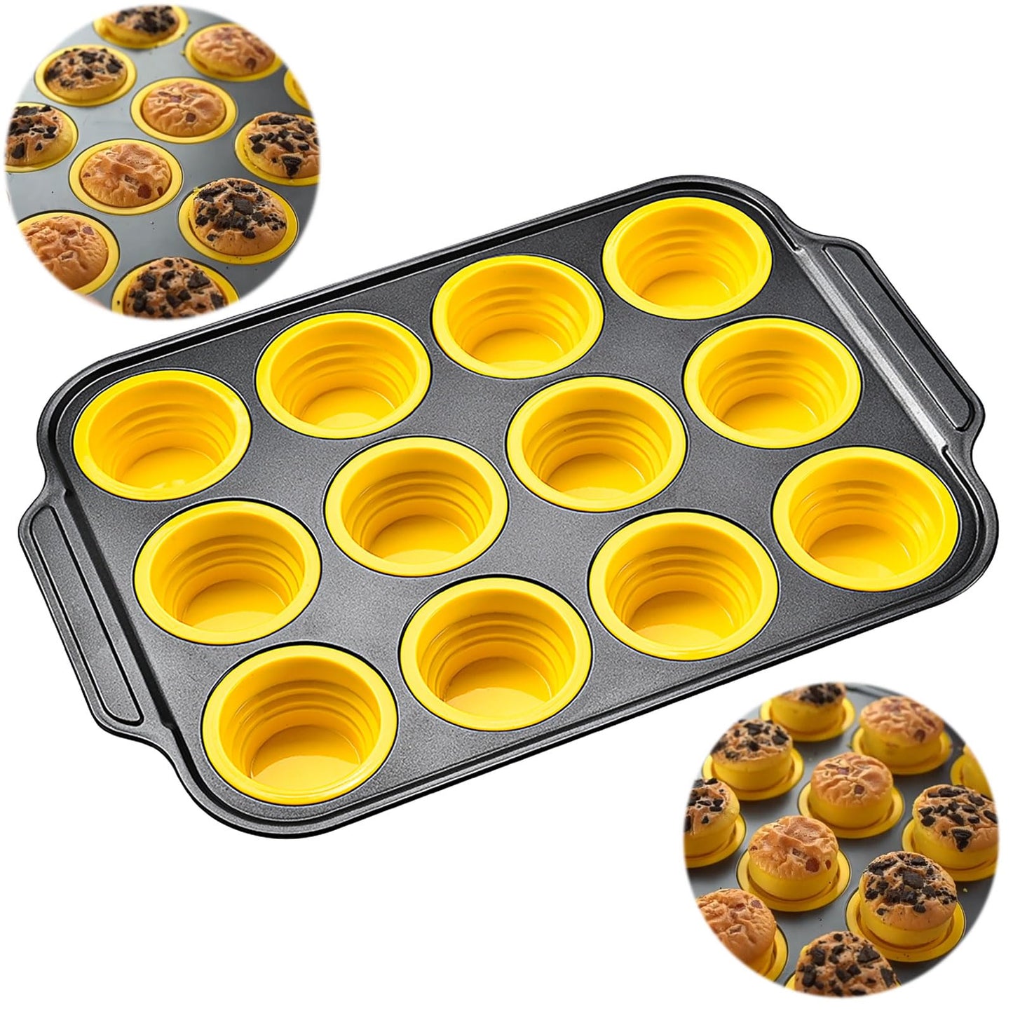 Silicone Muffin Pan, 12 Cups Muffin Pans with Metal Frame Nonstick Press to Easily Pop Out for Baking Homemade Muffins, Breads, Cupcakes, Egg Bites, BPA-Free Silicone Muffin Tin Cupcake Pan Mold