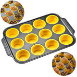 Silicone Muffin Pan, 12 Cups Muffin Pans with Metal Frame Nonstick Press to Easily Pop Out for Baking Homemade Muffins, Breads, Cupcakes, Egg Bites, BPA-Free Silicone Muffin Tin Cupcake Pan Mold Geweiya