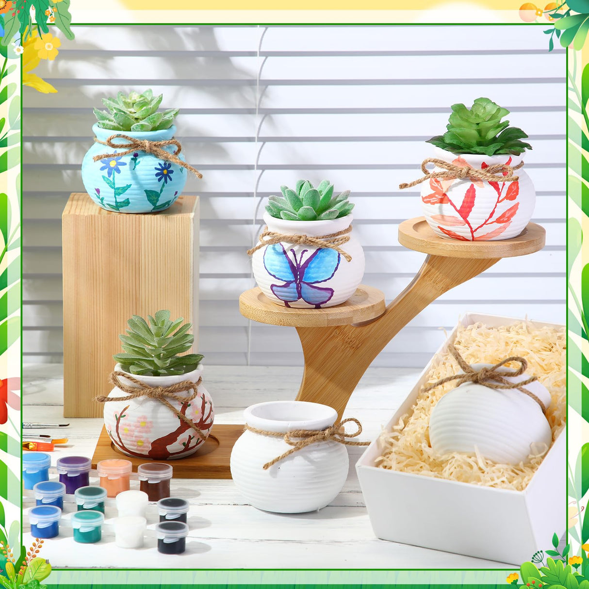 Maxdot 12 Pcs 3 Inch DIY Ceramic Succulent Planters Pots to Paint Cactus Pots Unpainted Cute Ceramic Paintable Flowerpots Pottery Painting Craft Kit for Gardening Birthday Gifts Drawing Maxdot