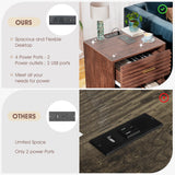 Night Stand with Charging Station Set of 2, Side Table with 2 Drawers, Mid Century Modern End Table with Storage, Wood Bedside Table with USB Ports and Outlets, Nightstand for Bedroom, Brown 2PCS Alohappy