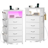 Enhomee Nightstands Set of 2 Nightstand with Charging Station & LED Lights Tall Nightstand with Cloth Bags & Hooks Modern Night Stand with Dresser Drawers and Storage Shelves White Nightstand Set of 2 EnHomee