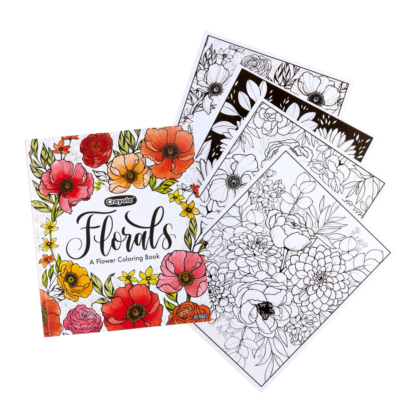 Crayola Floral Adult Coloring Book (40pgs), Flower Adult Coloring Pages, Stress Relief Activity, Gift for Teens & Adults, 9+