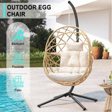 SWITTE Hanging Egg Chair with Stand, Outdoor Egg Swing Chair with Stand, Indoor Wicker Hammock Chair with Cushion for Patio, Garden-Cream SWITTE