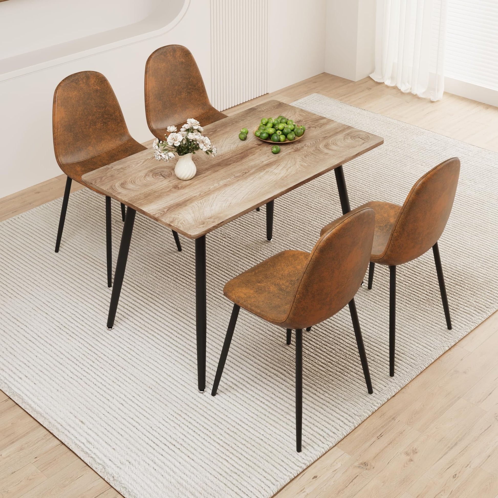 Small Dining Table Set for 4, 47'' Wooden Modern Dining Table and Chairs Set with 4 Dining Chairs, 5 Piece Wooden Dining Table Set, Rectangular Kitchen Table Set Small Spaces - WoodArtSupply