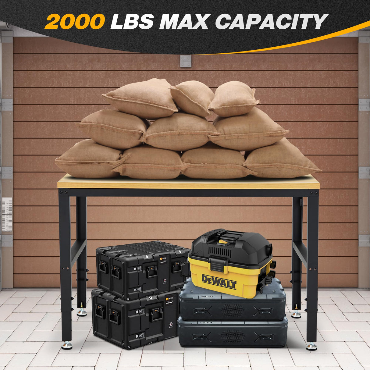 Adjustable Workbench 48" 2000 Lbs Load Capacity Heavy Duty Wood Work Bench, Smooth Surface Work Table for Garage, Workshop, Office, Home, Commercial Antifir