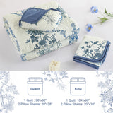 WONGS BEDDING Blue Floral Quilt Set King,Botanical Leaf & Butterfly Pattern Bedspread Coverlet Set,Soft Beautiful Farmhouse Plants Quilts Bedding Set for All Seasons(104"×90") WONGS BEDDING