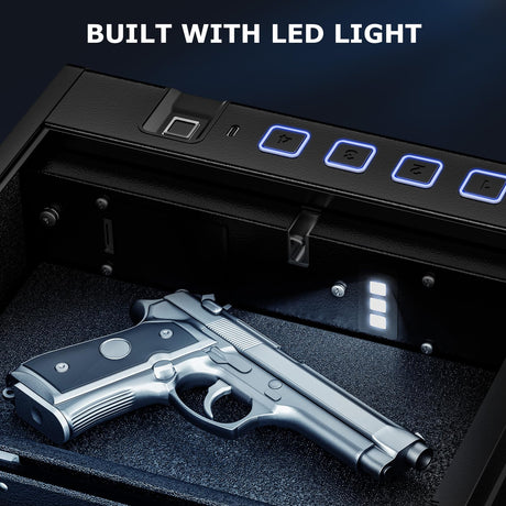 Bonsaii Gun Safe for Handgun, 3 Ways Quick Access Biometric Gun Safe for Pistols, Fingerprint Pistol Safe with Type-C Port, Small Handgun Safe Lock Box with Light for Nightstand, Bedside, Car, Home bonsaii