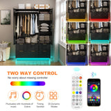 PAKASEPT Large Wardrobe Closet, Armoire Closet with Door and Mirror, LED Lights, Hanging Rod, Drawers, Armoires and Wardrobes for Bedroom (Black) PAKASEPT
