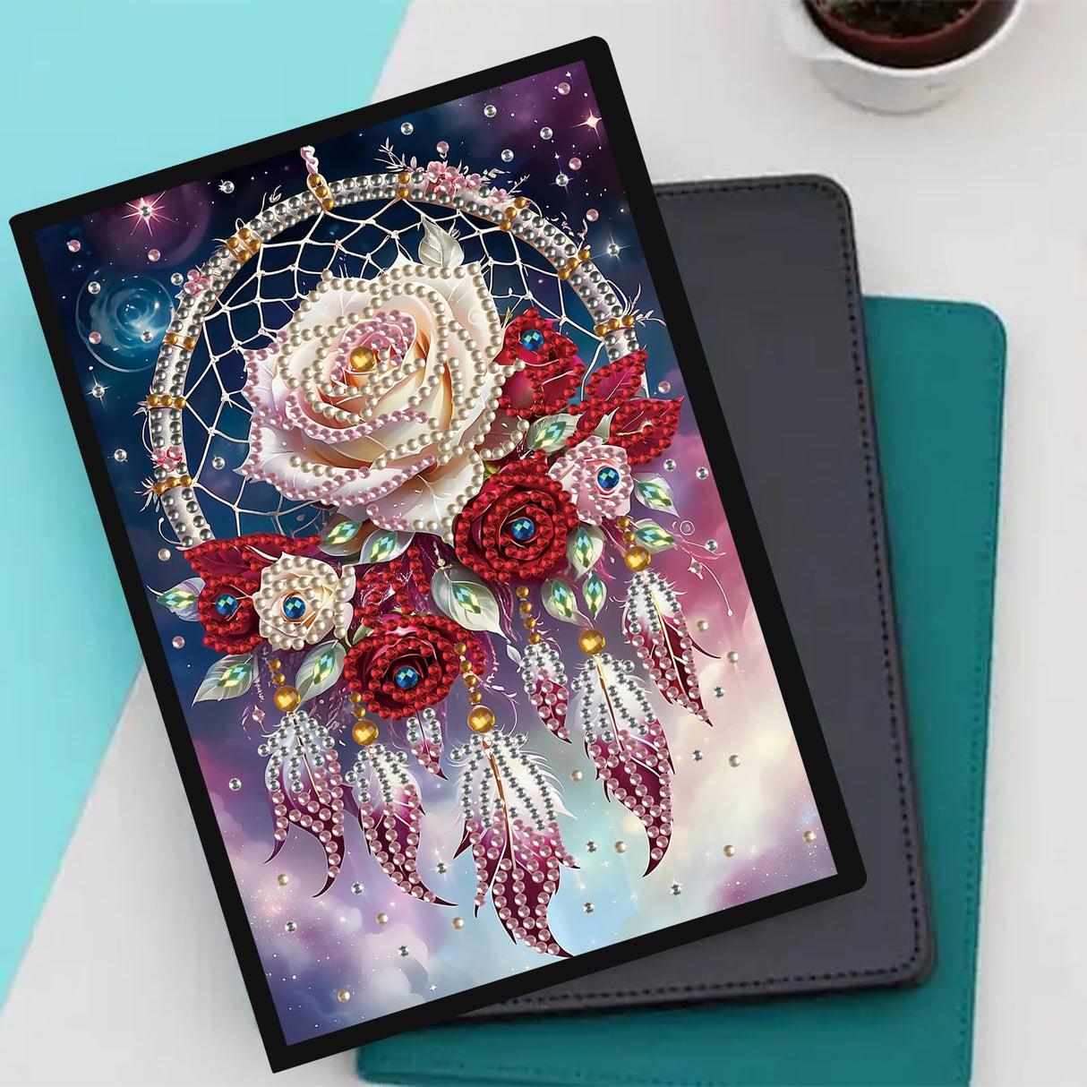 TDFERAN Diamond Art Notebooks DIY Dreamcatcher Flowers Diamond Painting Notebook Gem Art for Adults Valentines Day Journal Special Shaped Crystal Journaling Notebooks Painting Sketchbook TDFERAN