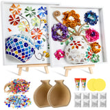 Fuyoooo 2 Sets DIY Vase Mosaic Painting Kit DIY Mosaic Arts and Craft Kits Mosaic Tiles DIY Crafts with Vase Flower Mosaic Accessories Creativity Handmade Artwork for Adults Home Decoration Fuyoooo