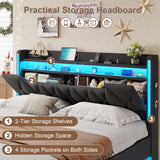 Floating Bed Frame King Size with Hidden Storage Space and Charging Station,Floating King Bed Frame with LED Light, RGB Light Fabric Platform Bed Floating,No Box Spring Needed,Easy Assembly,Dark Gray busyaeh