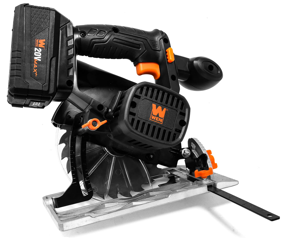 WEN Cordless Circular Saw, 6.5-Inch Blade with 20V Max 4.0 Ah Lithium-Ion Battery and Charger (20625) WEN