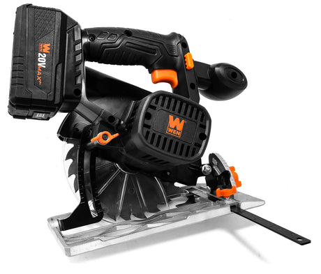 WEN Cordless Circular Saw, 6.5-Inch Blade with 20V Max 4.0 Ah Lithium-Ion Battery and Charger (20625) WEN