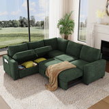 Vesgantti 88.4" Sectional Sleeper Sofa with Pull Out Bed, 5 Seater L Shaped Modular Sectional Couch with Storage, Comfy Chenille Modular Couch for Living Room, Bedroom, Apartment, Green Vesgantti