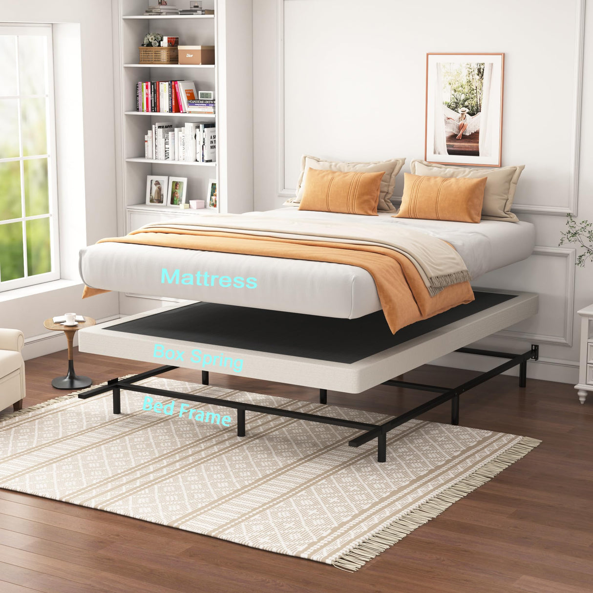Seiugaga King Box Spring 9 Inch - Heavy Duty Box Spring Mattress Foundation Metal Bed Base with Fabric Cover, Noise Free Easy Assembly Non Slip/Non-Slip/Easy Assembly Seiugaga