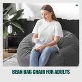 Hobestluk 3.5FT Bean Bag Chair Large Bean Bag with Filler Included Bean Bag Chairs for Adults Teardrop Bean Bag Chair with Removable Cover for Bedroom Living Room - (Large, Grey) Hobestluk