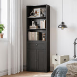Casaottima Book Shelf & Bookcase with Doors and Drawer, 6-Tier Tall Bookshelf, Floor Standing Display Storage Shelves for Home Office, Living Room, Black Casaottima