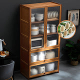 70" Bamboo Farmhouse Kitchen Pantry Cabinet with Acrylic Doors and Multi-Storage Drawers ouioyggk