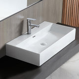 Eridanus Bathroom Sink 30" x 16" Rectangular Vessel Sink, Wall Mount Above Counter Vanity Sink, Premium Ceramic White Art Basin with Overflow, Lavatory Trough Floating Washbasin Eridanus