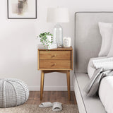 Nathan James 32704 Harper Mid-Century Oak Wood Nightstand with 2-Drawers, Small Side End Table with Storage, Brown Nathan James