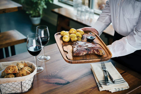Ironwood Gourmet Fort Worth Steak Plate with Juice Channel, Acacia Wood 13 x 11 x 0.75 -inches, Brown Ironwood Gourmet