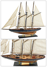 SAILINGSTORY Wooden Sailboat Model Ship Sailboat Decor 24" Schooner Atlantic 1:60 Scale Replica Blue and Walnut Antique Finish HOME DECOR SAILINGSTORY