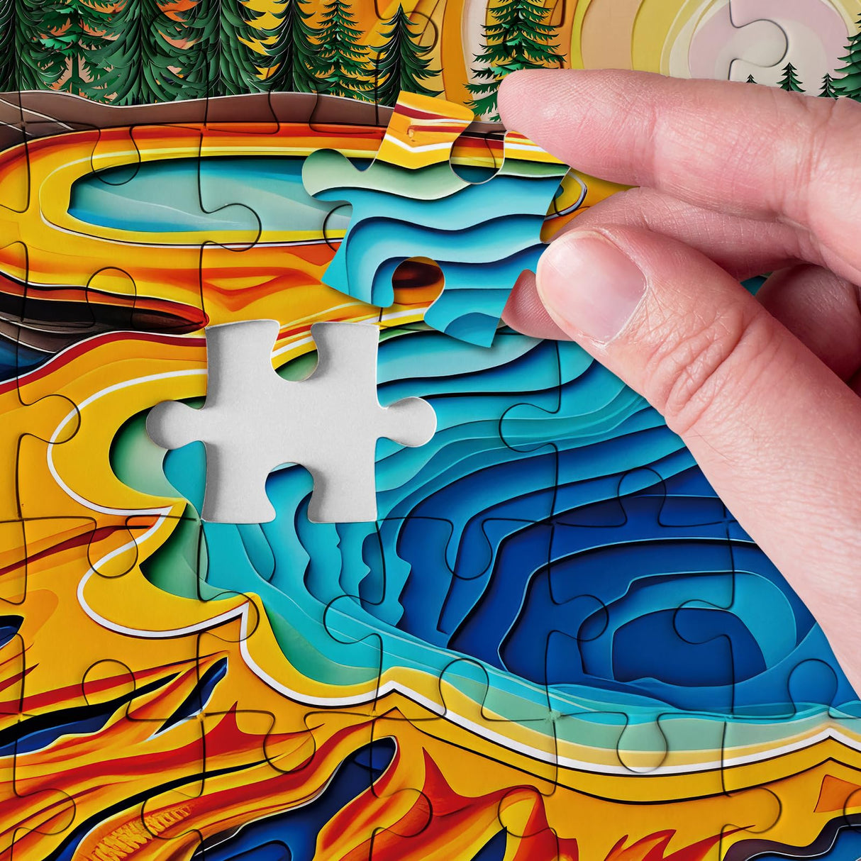 Sunset National Parks Puzzles for Adults 1000 Piece Nature Puzzles, Colorful Yellowstone Landscape Jigsaw Puzzle, Beautiful Hot Spring Scenic Plant Puzzle BBOLDIN